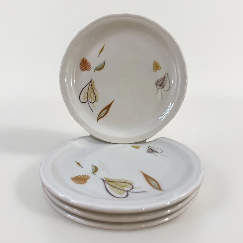 4 Sterling China Floating Leaves Oval Salad Plates Vintage MCM Restaurant Ware